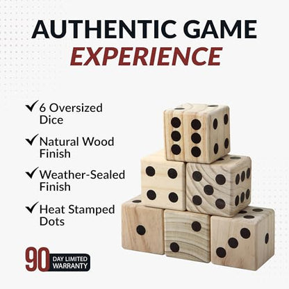 Hathaway High Roller yd Dice Set with 6 x 3.5-in Wooden Dice & Black Nylon Storage Bag, Reusable Scorecard Included yd Dice, Wood