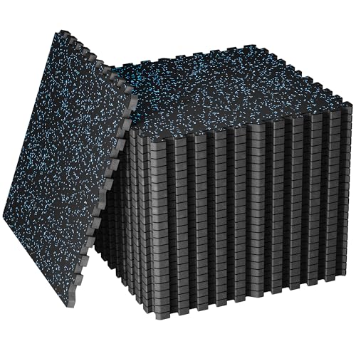 SUPERJARE 30" x 30" Larger Rubber Top Exercise Equipment Mats, 0.56" Thick 24PCS 150 Sq Ft High-Density EVA Foam Interlocking Gym Flooring, Big Workout Mat for Home Gym, Floor Protection, Black/Blue - size: 24 Tiles (150 Sq Ft)