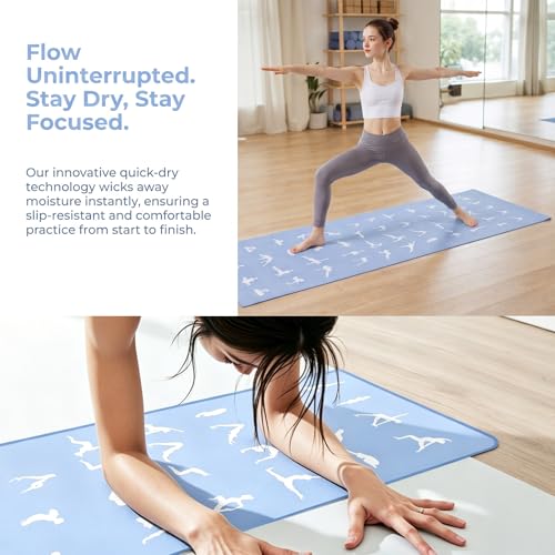 Hot Yoga Towel - Mat-Sized, Microfiber, Super Absorbent, Anti-Slip, 25" x 72" - for Exercise, Fitness, Pilates Gear, Blue