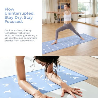 Hot Yoga Towel - Mat-Sized, Microfiber, Super Absorbent, Anti-Slip, 25" x 72" - for Exercise, Fitness, Pilates Gear, Blue