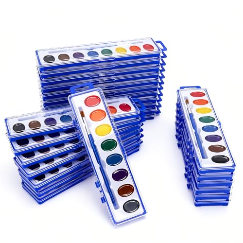JEAWIWI 25 Pack Watercolor Paint Sets, 8 Washable Colors with Brushes | Water Color Paint Bulk, Washable Colors & Brushes, for Classroom, Party Favors, Art Activities, Kids Crafts - size: 1 Count (Pack of 25)