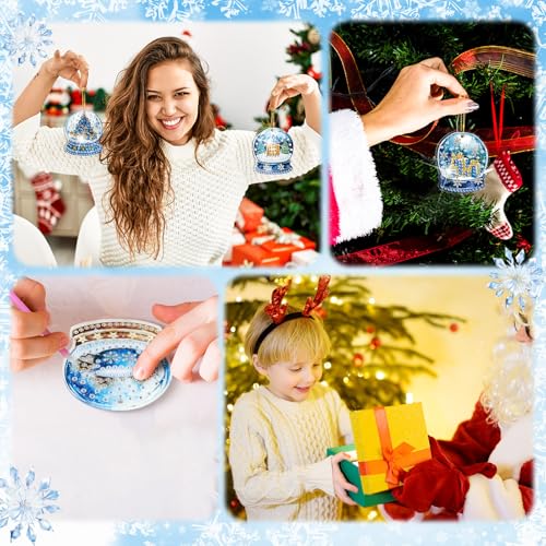 WILLBOND 30 Pcs Blue Winter Diamond Art Keychain Kits for Adults | Christmas Diamond Art, Double Sided, Blue Christmas Diamond Painting Crystal Ball Ornaments for Adults Crafts Gifts Decor - color: Blue Crystal Ball