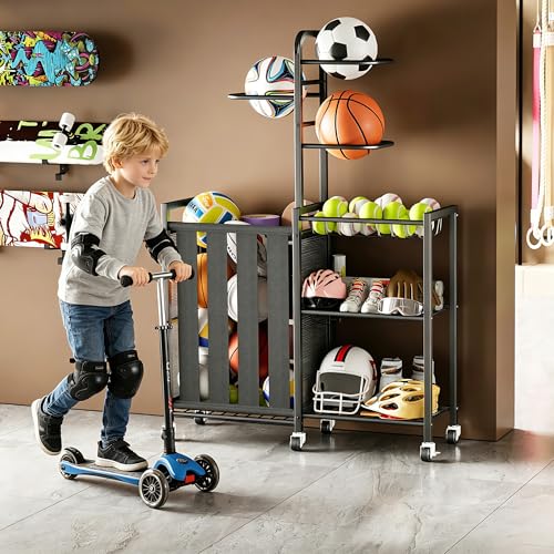 Homeiju Ball Storage Garage Sports Equipment Organizer, Metal, Black