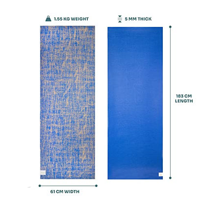 Myga Jute Yoga Mat, High Performance Vegan Floor Exercise Mat, Eco Friendly Biodegradable Yoga Mat with PVC Backing,72" x 24", 0.2" Thickness - color: Blue
