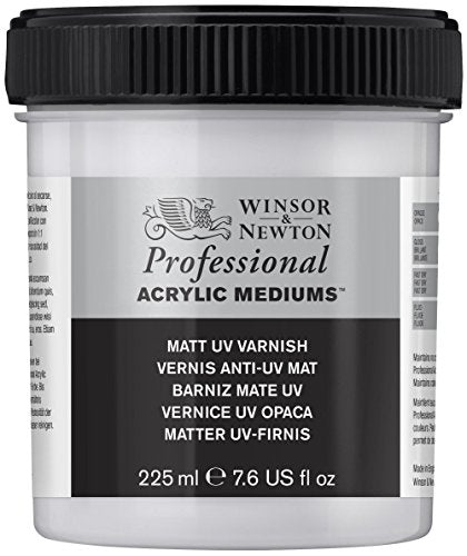 Winsor & Newton Professional Acrylic Medium, Matt UV Varnish, 225ml | Provides a removable matte protective coating that helps guard acrylic paintings against UV damage, dust, and dirt. - color: Matt Uv Varnish, style: 225ml (7.6-oz)