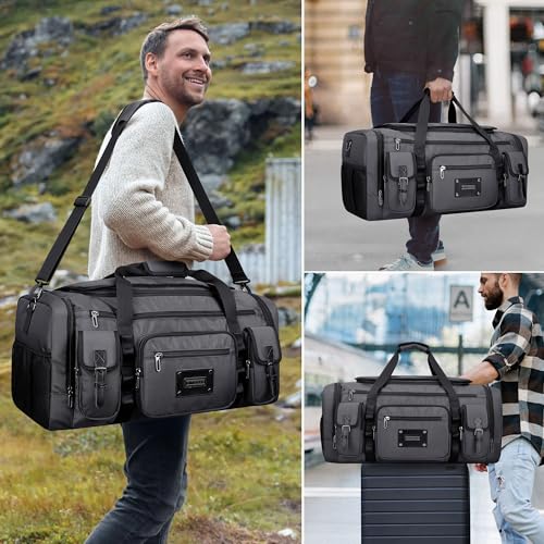 WITZMAN Duffle Bag for Men Large 55L Travel Duffel with Shoe Compartment | Water-resistant Nylon, Dry-wet Pocket, Fits 16" Laptop, Convertible for Gym, Weekender, Sports, Overnight, B717 Silvery Grey - color: Silvery Grey