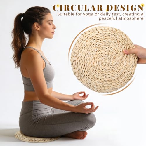Holibanna Round Straw Weave Cushion Handmade Tatami Floor Pillow for Meditation Yoga Seat Mat Windowsill Seat 11.81 X 11.81 X 7.08 in 3 Pack