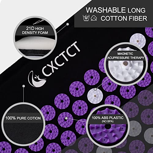 Purple Yoga Massage Mat Set,Acupuncture Magnetic Mat and Pillow - Extra Long & Large Back & Neck Pain Relief - color: Purple