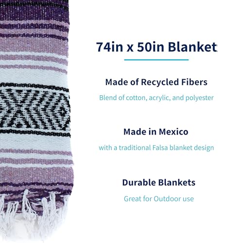 La Montana Bulk Falsa Mexican Blanket, 4 Pack, Dk Purple/Lt Purple/White - color: Dark Purple/Light Purple/White