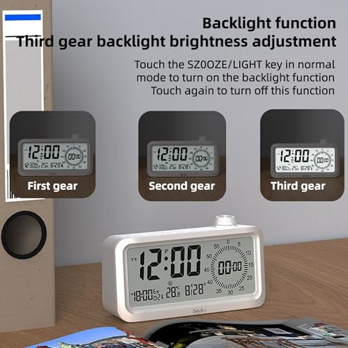 Visual Digital Timer for Kids with LCD Display,3-Level Adjustable Backlight,Temperature Date,Silent Operation,3 Alarms, Snooze,Type-C Charging for Kids Studying/Office/Sleeping/Kitchen(White)