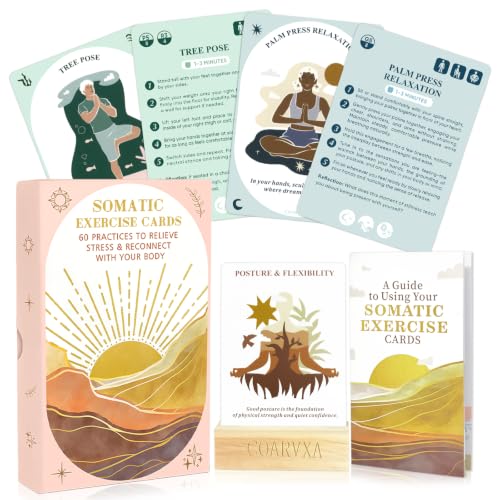 Somatic Therapy Exercise Cards for Women-60 Mindfulness Cards for Stress Reduction and Emotional Balance– Unique Motivational Gift for Yoga Instructors, Teachers & Yoga (somatic Therapy Cards)
