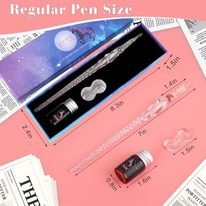 Luxiv Glass Dip Pen Set, Purple Crystal Pen With Ink, Holder, and Package - color: Pink, style: Basic