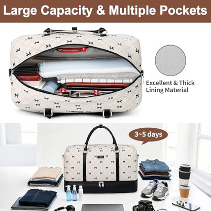 IBFUN Weekender Bags for Women, 21" Travel Duffle Bag with Shoe Compartment - color: E8-Beige