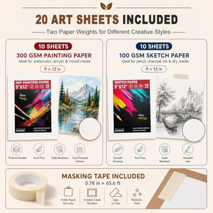 24.9"x17.3" Beechwood Tabletop Easel with Paint and Sketch Papers,Mask Tape | Extra Large Adjustable Art Easel Stand, Drawing Board for Painting, Sketching and Diamond Art - style: A2