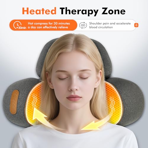 Neck Massager with Heat,3-in-1 Neck Massager Pillow,Ergonomic Cervical Pillow for Neck Back Shoulder Pain Relief,Portable Ergonomic Design,Rechargeable Neck Pillow, Gift for Women/Men