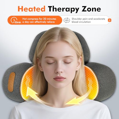 Neck Massager with Heat,3-in-1 Neck Massager Pillow,Ergonomic Cervical Pillow for Neck Back Shoulder Pain Relief,Portable Ergonomic Design,Rechargeable Neck Pillow, Gift for Women/Men