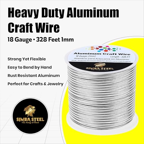 18 Gauge Aluminum Wire 328 Ft (Silver, 1mm), Metal Armature Wire for Sculpting, Aluminum Craft Material, Jewelry Making, Bendable for Crafts, Beading & Floral Design by Simba Steel - style: 18 Gauge x 328 FT