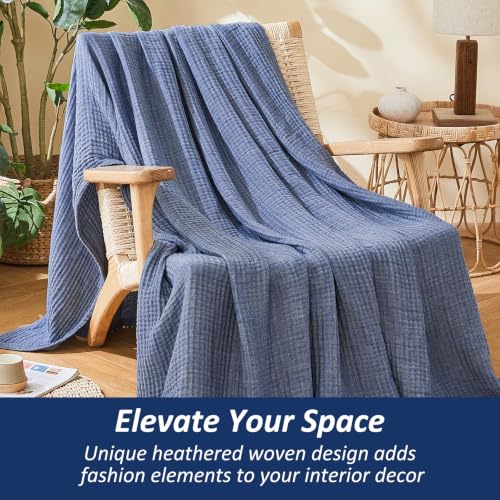 EMME Muslin Blankets for Adults, Cotton Large Throw Blanket 4-Layer, Couch Breathable Gauze Soft Lightweight Bed Blankets, Two-Tone Weave Design, Pre-Washed Softer Touch (Heather Navy, 50"x70") - color: 01 - Navy, size: Large Throw (50" X 70")
