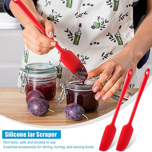 Patelai 2 Pieces 2 Pcs Silicone Jar Spatula Long Handle Scraper, Red | Non-stick Rubber Heat Resistant Spatula Silicone Scraper for Jars, Smoothies, Blenders Cooking Baking Stirring Mixing Tools - color: Red