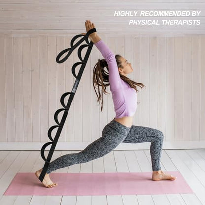 A AZURELIFE Premium Durable Stretch Straps with Loops, Stretching Strap for Physical Therapy, Multi-Loop Yoga Strap Fitness Exercise Strap for Yoga, Pilates, Dance, Flexibility&Exercise - color: #2-Black