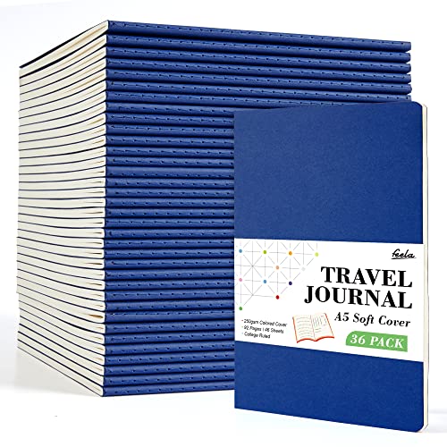 feela 36 Pack Soft Cover Journal Bulk, Lined Blank Travel Journal for Women Men Writing, Notebooks College Ruled for Work, Note Taking Notebook School Business Supplies, 8.2” x 5.5”, A5, Navy - color: 36 Navy