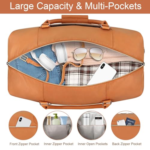 ITIEZY Weekender Bag for Women 21.5" Travel Duffel Large Carry On Bag 3PCS | Nylon Duffel Bag with Waterproof Shoe Compartment, Crossbody Bag and Toiletry Bag, Travel Weekend Hospital Overnight Gym Bag - color: 7-Brown
