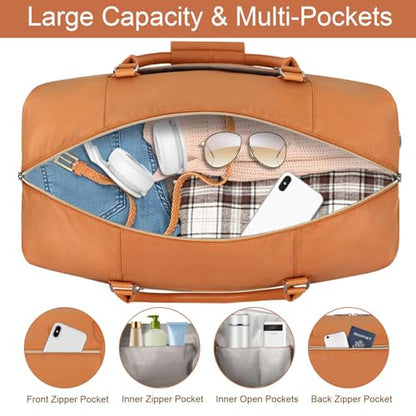 ITIEZY Weekender Bag for Women 21.5" Travel Duffel Large Carry On Bag 3PCS | Nylon Duffel Bag with Waterproof Shoe Compartment, Crossbody Bag and Toiletry Bag, Travel Weekend Hospital Overnight Gym Bag - color: 7-Brown