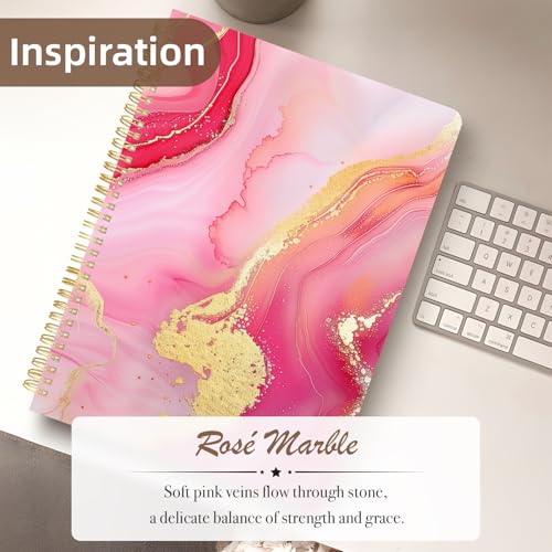 Cute Spiral Notebook journal A4 Aesthetic Pretty Design for Women Girls Kawaii with Pocket, 8.5 x 11 inch, Lined, Marble - color: Pink Marble, style: Lined
