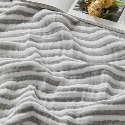 EMME Cotton Muslin Blanket Couch 4-Layer Breathable Gauze Soft Lightweight Bed Blankets Adults Grey Twin (60" x 80") - color: Grey, size: Twin (60" x 80")