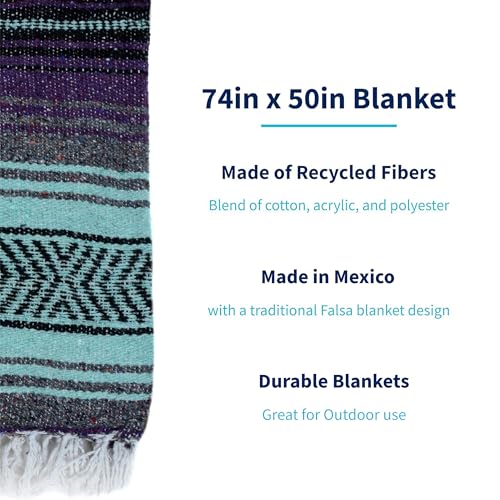 La Montana Bulk Falsa Mexican Blanket, 4 Pack, Dark Purple/Mint/Charcoal - color: Dark Purple/Mint Green/Charcoal