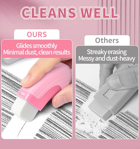 4+1 Pack Rubber Erasers Sliding Retractable Eraser - Pink | Large White Erasers with 4 Refill Eraser for School Office Home Supplies Art Drawing, Push Pull Pencil Erasers for Kids Teens - color: Pink