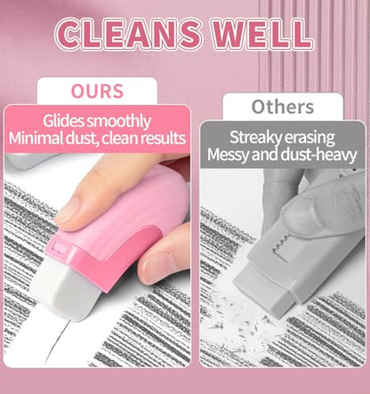4+1 Pack Rubber Erasers Sliding Retractable Eraser - Pink | Large White Erasers with 4 Refill Eraser for School Office Home Supplies Art Drawing, Push Pull Pencil Erasers for Kids Teens - color: Pink