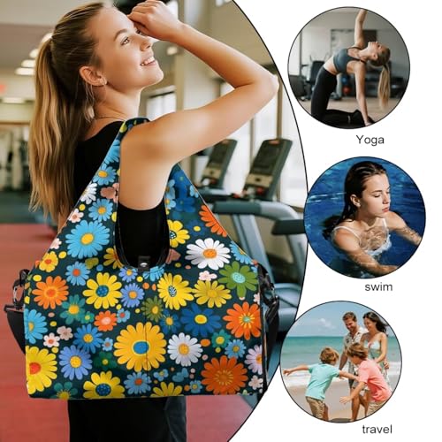 Yoga Mat Bag for Men Women Canvas Yoga Mat Carrier Take In Out Mat Easily for Beach Swim Bags Pool Sports Gym - color: Cute Daisy