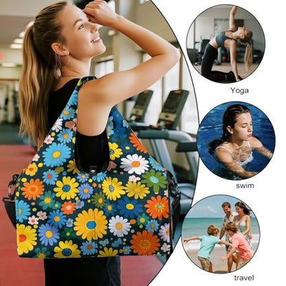Yoga Mat Bag for Men Women Canvas Yoga Mat Carrier Take In Out Mat Easily for Beach Swim Bags Pool Sports Gym - color: Cute Daisy