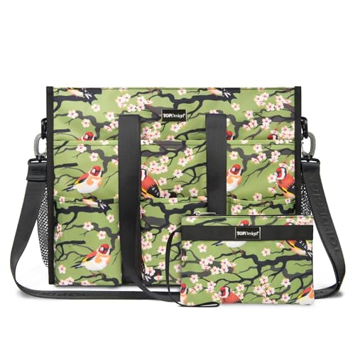 TOPDesign Utility Water Resistant Tote Bag with 22 Pockets, Top Zipper Closure & Thick Bottom Support, for Working Women - color: Bird, size: Large