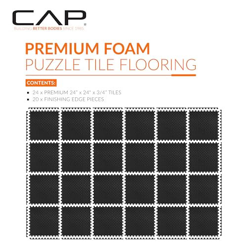 CAP Puzzle Exercise Mats | 3/4” Thick EVA Interlocking Foam Tiles for Home Gym Flooring | Multiple Options - color: Tatami - Black, style: 24 Tiles (96 SQ FT)