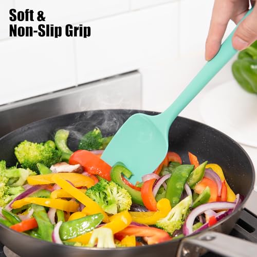 Doosu 600°F Heat Resistant Silicone Spatula Scrapers (Set of 4, Aqua Sky) | Food Grade Kitchen Rubber Baking Cooking Tool Nonstick Utensil Set for Mixing, Scraping, Folding, Stirring, Serving - color: Aqua Sky, size: Set of 4