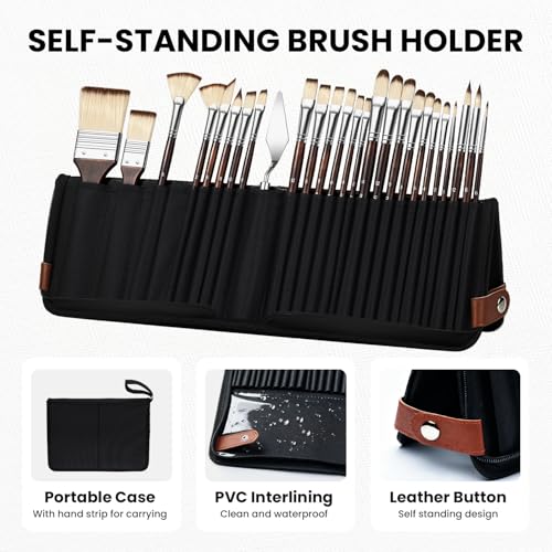 26pcs Paint Brush Set, Professional Paintbrushes with Palette Knife & Self-Standing Case, Nylon Paint Brushes for Acrylic Paint, Oil, Watercolor, Art Supplies for Artists Beginners