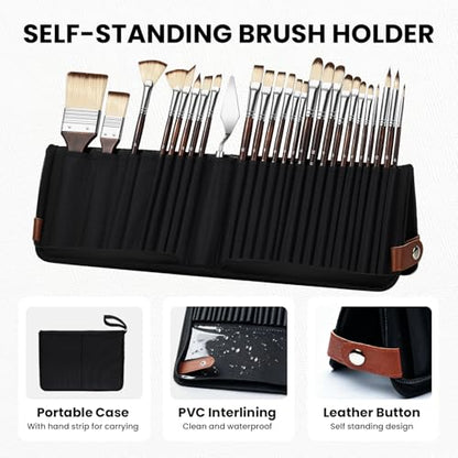 26pcs Paint Brush Set, Professional Paintbrushes with Palette Knife & Self-Standing Case, Nylon Paint Brushes for Acrylic Paint, Oil, Watercolor, Art Supplies for Artists Beginners