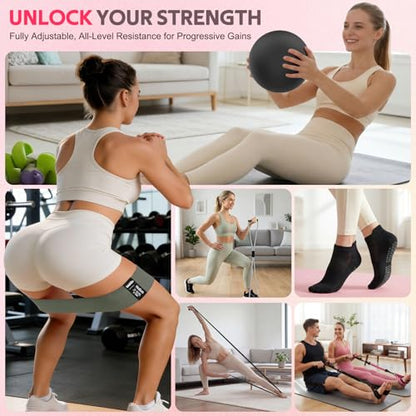 WALITO 15 PCS Pilates Kit, Adjustable Pedal Resistance Band with Handle, Figure 8 Resistance Band for Exercise Women, At Home Workout Equipment Set with Yoga Ball & Booty Bands for Full Body Gym - color: Black