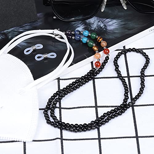TUMBEELLUWA Reiki 7 Chakra Stone Beads Eyeglasses Chain for Women Men - color: Black