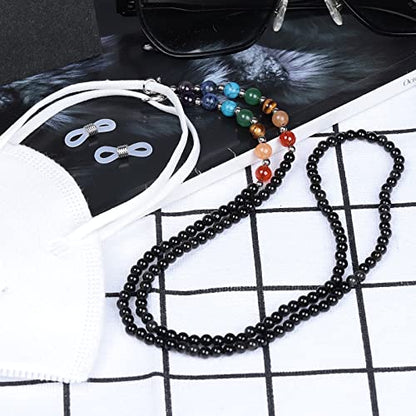 TUMBEELLUWA Reiki 7 Chakra Stone Beads Eyeglasses Chain for Women Men - color: Black