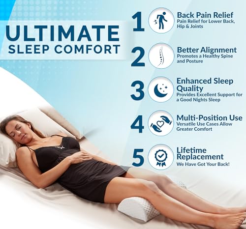 ComfiLife Knee Pillow for Back Sleeping – 100% Memory Foam Bolster Pillow for Legs – Under Knee Pillow for Sleeping on Back – Leg & Hip Pain Relief for Side Sleepers – Half Moon Pillow