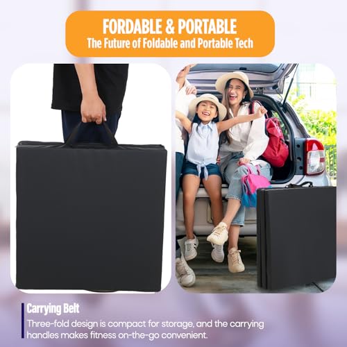 Gymnastics Mats Foldable Tumbling Mats Portable Gymnastics Exercise Mat Thick Gymnastics Tumbling Mats Pad Home Exercise Panel Mat With Carrying Handles - color: Black, size: 6 ft W x 2 ft L