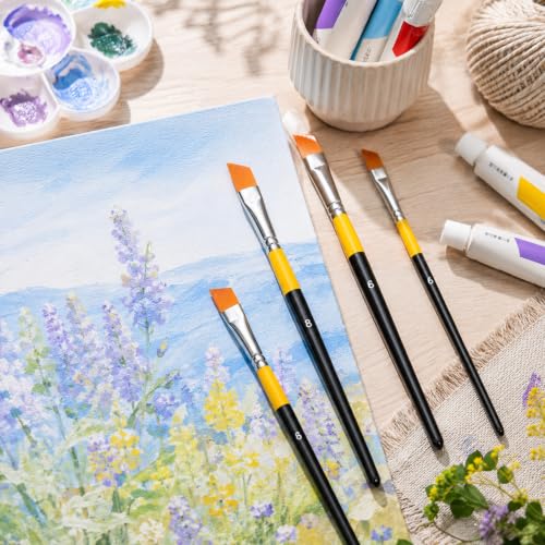 6 Pieces Angled Paint Brush Set, Artist Paintbrushes 1/2 Inch Flat Angular | Acrylic, Watercolor, Oil & Gouache, Small Detail & Craft Art Brush, for Paint by Numbers, Miniature