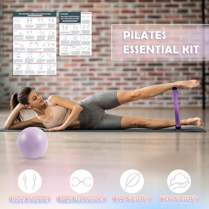 Pilates Ring Set for Women, 12" Pilates Ring and Ball Set with Resistance Bands for Home Workouts, Portable Pilates Kit with Bag & 2 Training Poster for Full Body Exercise
