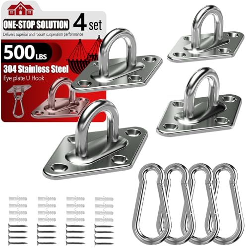 sprookber 304 Stainless Steel Pad Eye Snap Hook, M5 Ceiling Hook 500Lb,8Pcs | Hanging Kit with Screws for Hammock Chair Swing, Yoga Gym Equipment, Sun Shade Sail, Plant Hangers & Marine Boat Hardware - size: 2 Inch, style: Rhombus