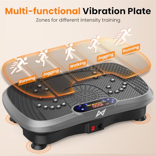 AXV Vibration Plate Fitness Platform Exercise Machine Body Vibrating Board | Curved Design Powerful 200W Bluetooth Oscillating Shake Plate for Lymphatic Drainage Recovery Whole Body Toning With Handles - color: BT.PRO.GRAY