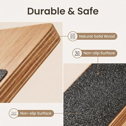 Adjustable Slant Board 16.5"×12" Wooden for Calf Stretching & Squat Wedge – Home-Gym, Flexibility, Recovery & Strength, 5-Angle Foldable, 350 lb Rated