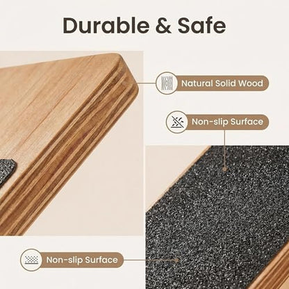 Adjustable Slant Board 16.5"×12" Wooden for Calf Stretching & Squat Wedge – Home-Gym, Flexibility, Recovery & Strength, 5-Angle Foldable, 350 lb Rated